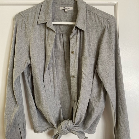 Madewell Tops - Madewell Flannel Front Tie Shirt, Grey Size M